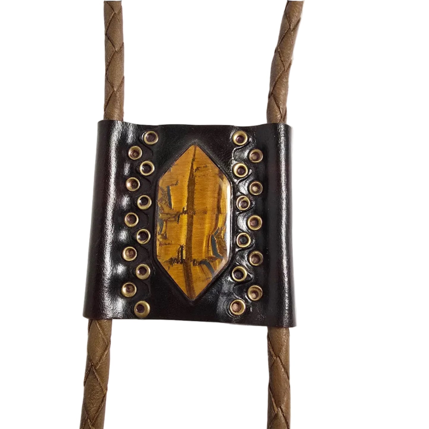 Tiger’s Eye Bolo Tie – Hand Tooled Leather