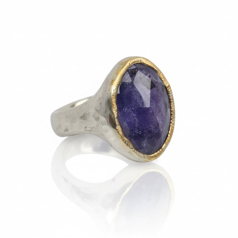 Rose-Cut Iolite Shine Ring - Sterling Silver & 22k Gold