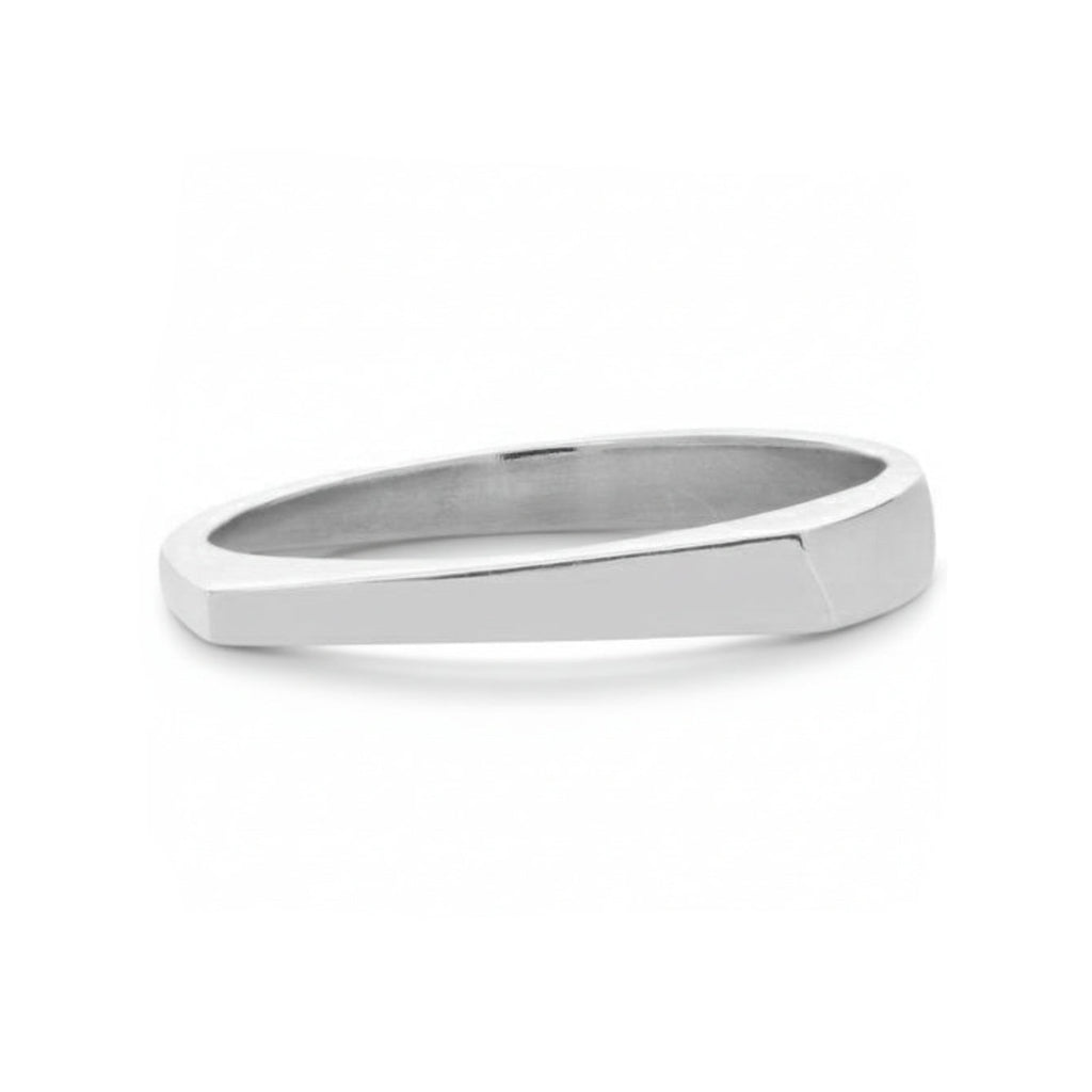 Sterling silver tapered modern band shown on a white background.