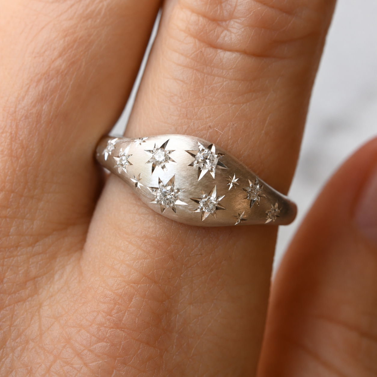 Night Sky Ring - Sterling Silver Diamond Ring