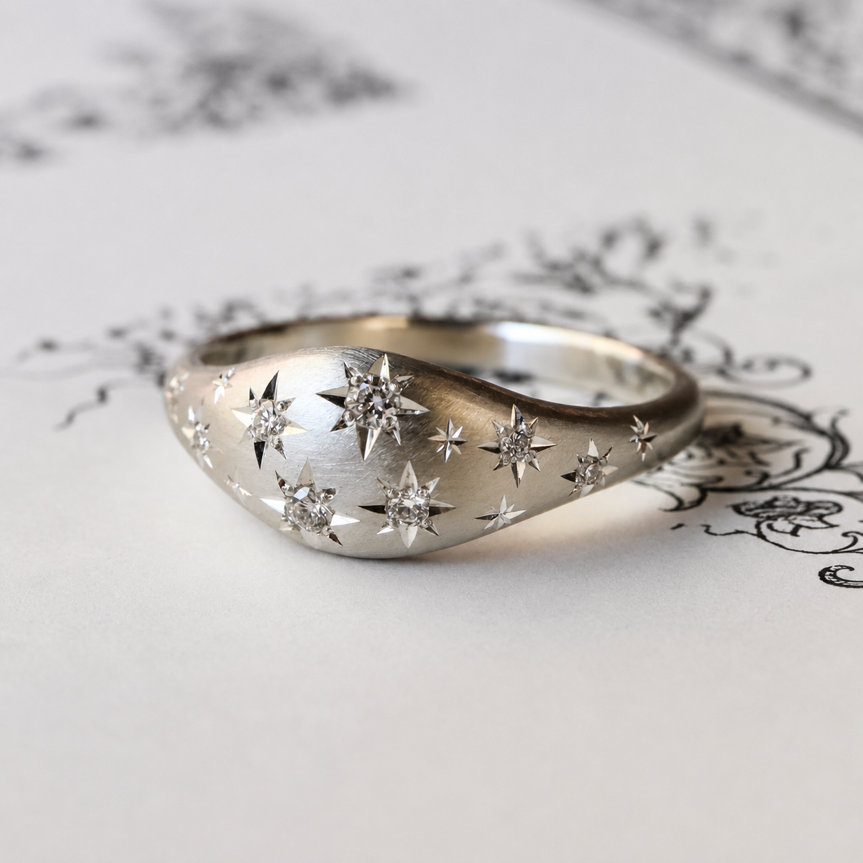 Night Sky Ring - Sterling Silver Diamond Ring