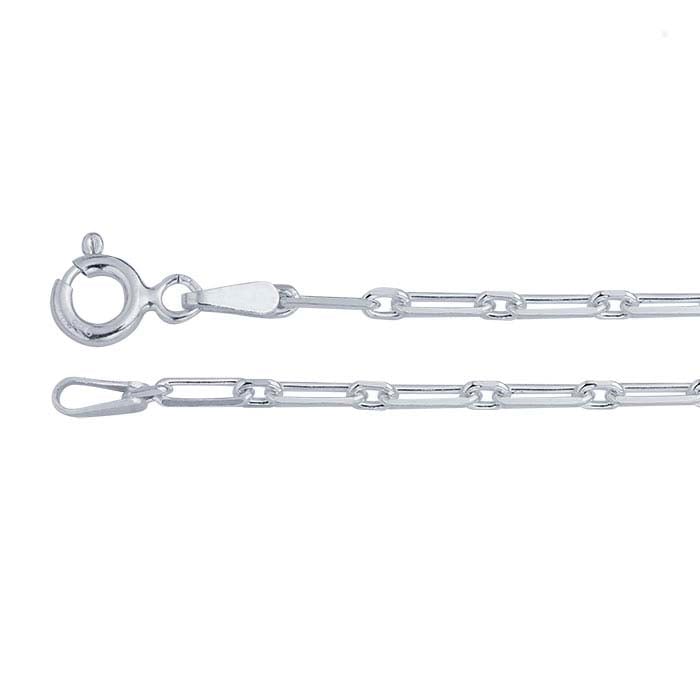 Close-up of Teko Gallery's sterling silver beveled long and short link chain necklace, showing its alternating links and lobster clasp on white.