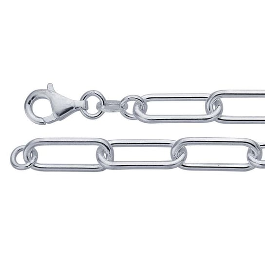 Close-up of Teko Gallery's sterling silver large link paperclip necklace, showing elongated rectangular links, polished finish and lobster clasp on white.