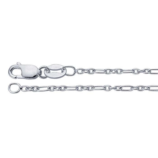 Close-up of Teko Gallery's sterling silver long and short link necklace, showing alternating chain links and a lobster clasp against white.