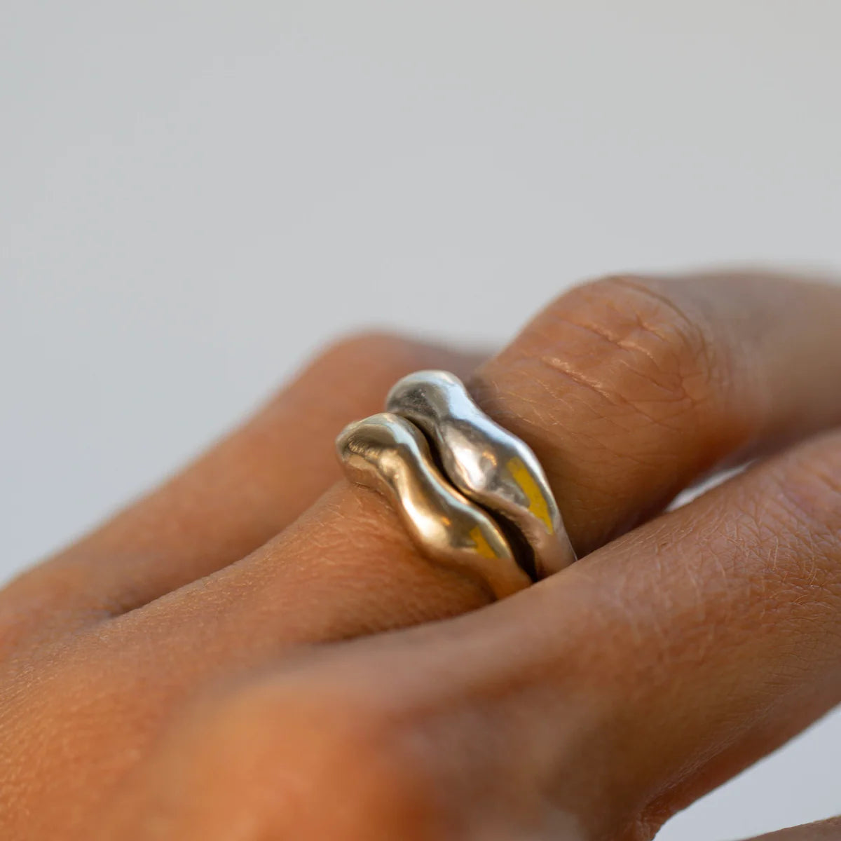 Tides Ring in 14k gold vermeil worn on hand for scale.
