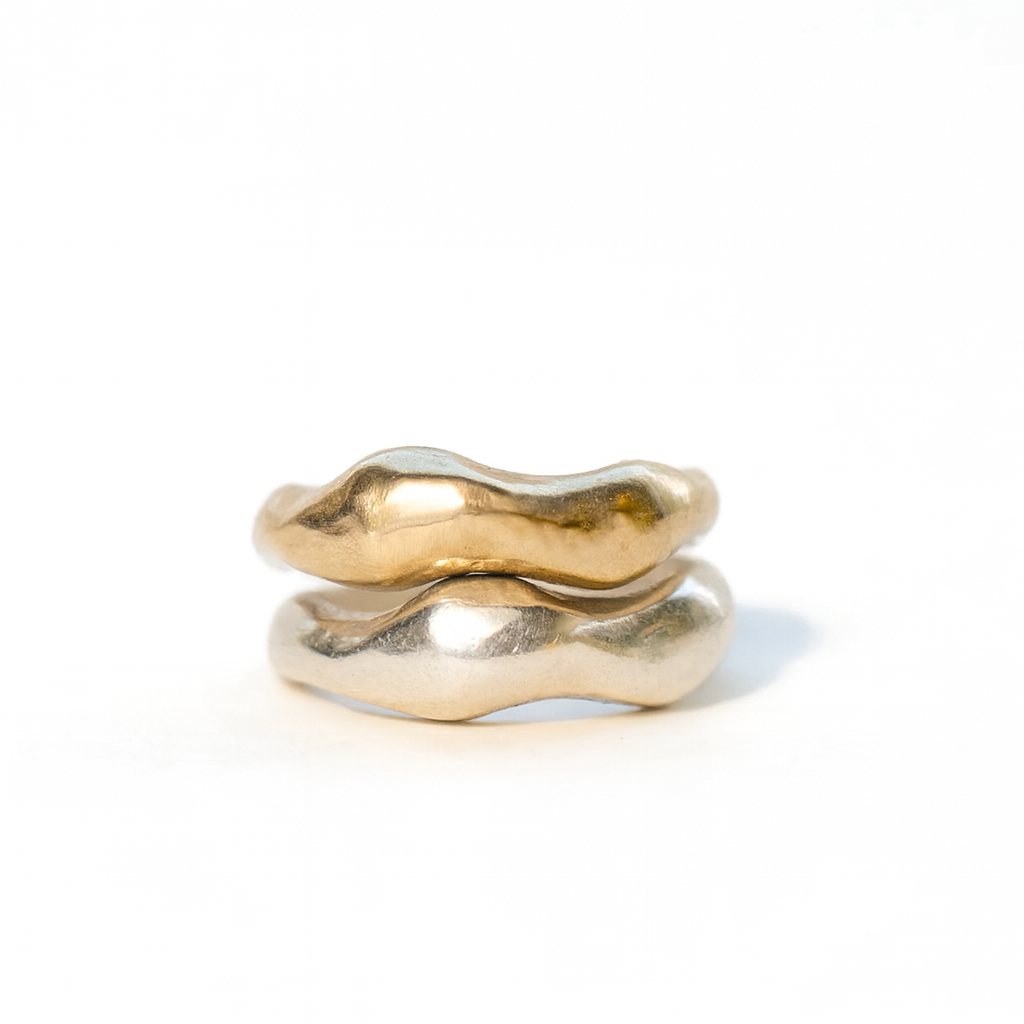 Tides Ring in sterling silver and 14k gold vermeil shown in front view.