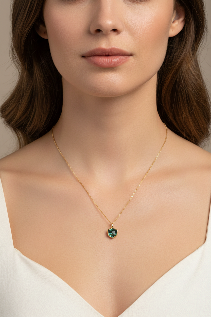 Emerald Bezel Set Necklace