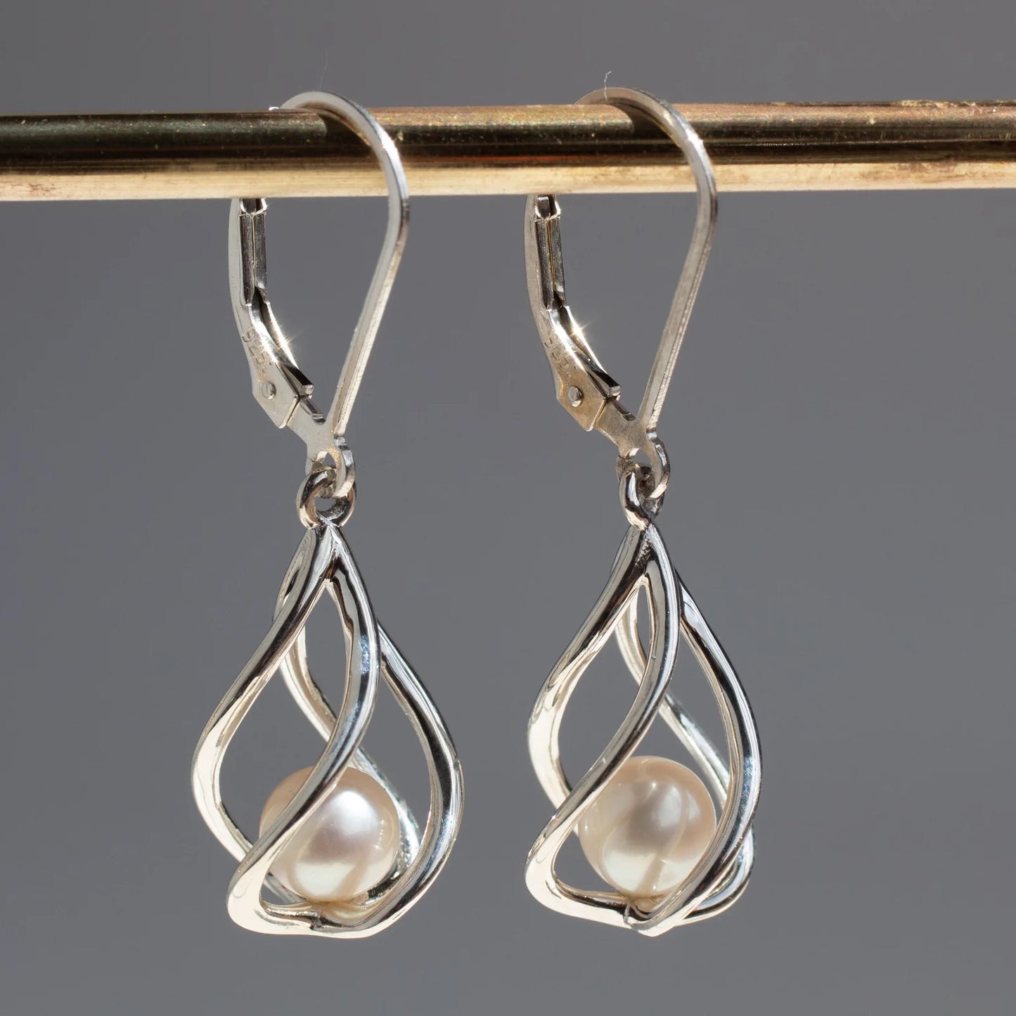 Vine Earrings - Sterling Silver with Freshwater Pearls