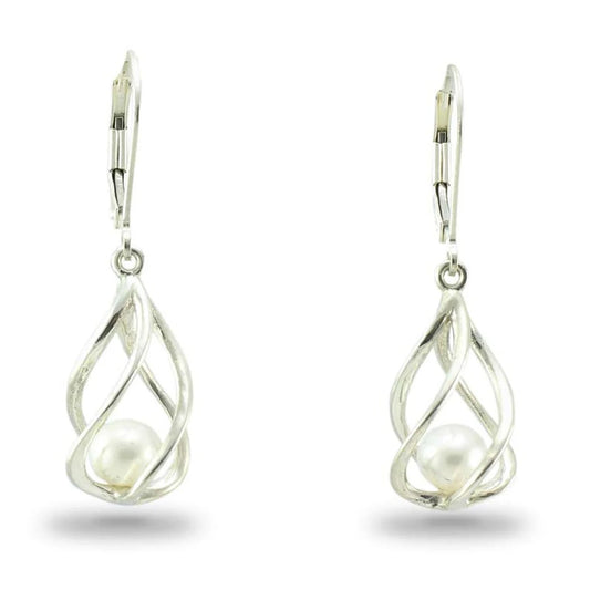 Vine Earrings by Michaela Farkasovska featuring sculptural sterling silver vine-shaped drops surrounding luminous freshwater pearls.