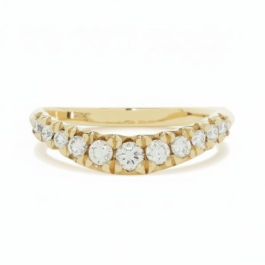KIMA White Diamond Arch Nesting Band in solid 14k yellow gold, featuring 0.36 carats of graduated white diamonds in a curved half-eternity design.
