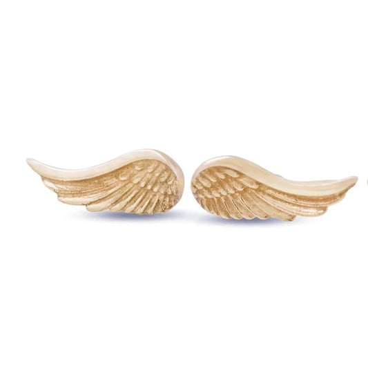Wing Stud Earrings by Michaela Farkasovska featuring delicate feathered wings sculpted in solid 14k yellow gold.